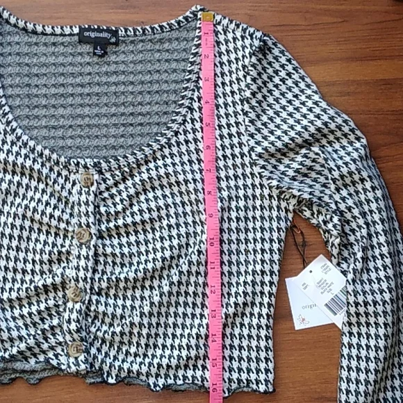 SALE$ NWT Y2K Houndstooth Button Crop Top L - Picture 5 of 8